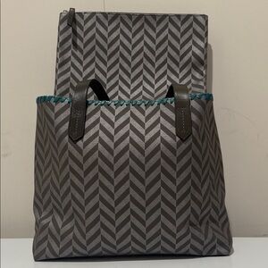 Misela Chevron Pattern Tote Bag Set with Grey Handles
